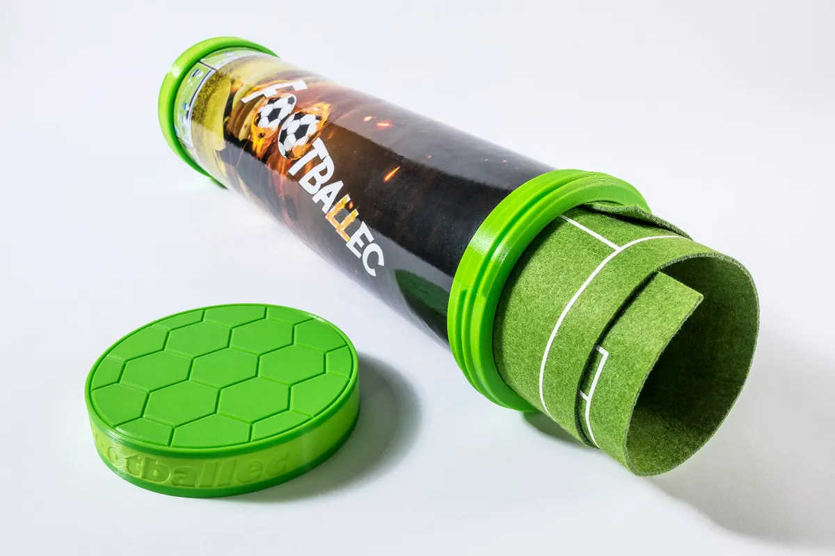 Portable Footballec packaging with rolled play field